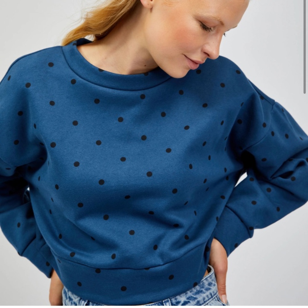 Gap Navy Blue Polka Dot Cropped Sweatshirt size Small
